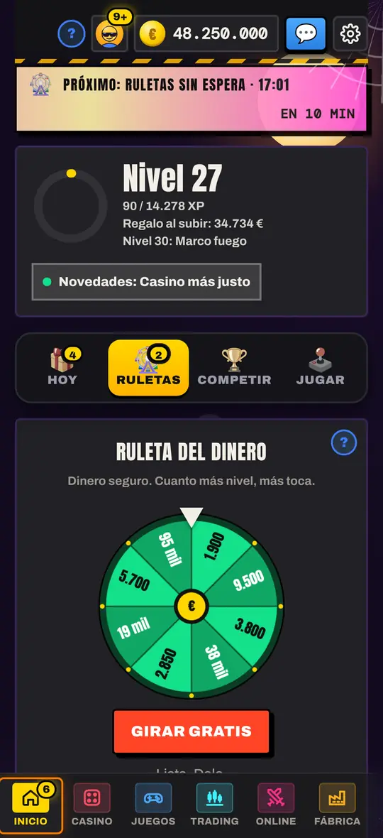 Ruletas disponibles desde Inicio