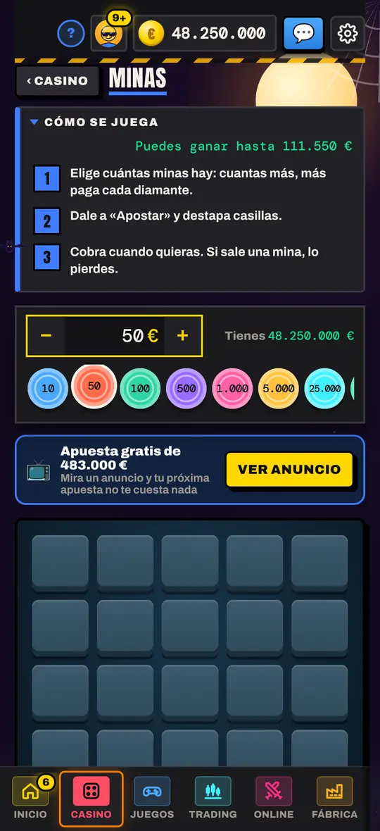 Pantalla de Minas en Casinetori