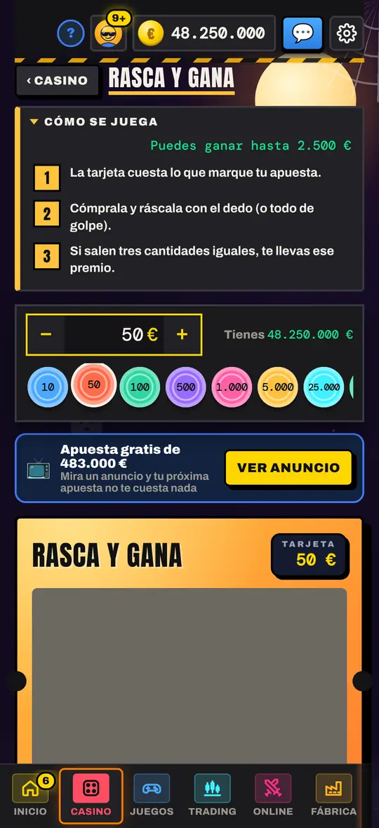 Pantalla de Rasca y gana en Casinetori