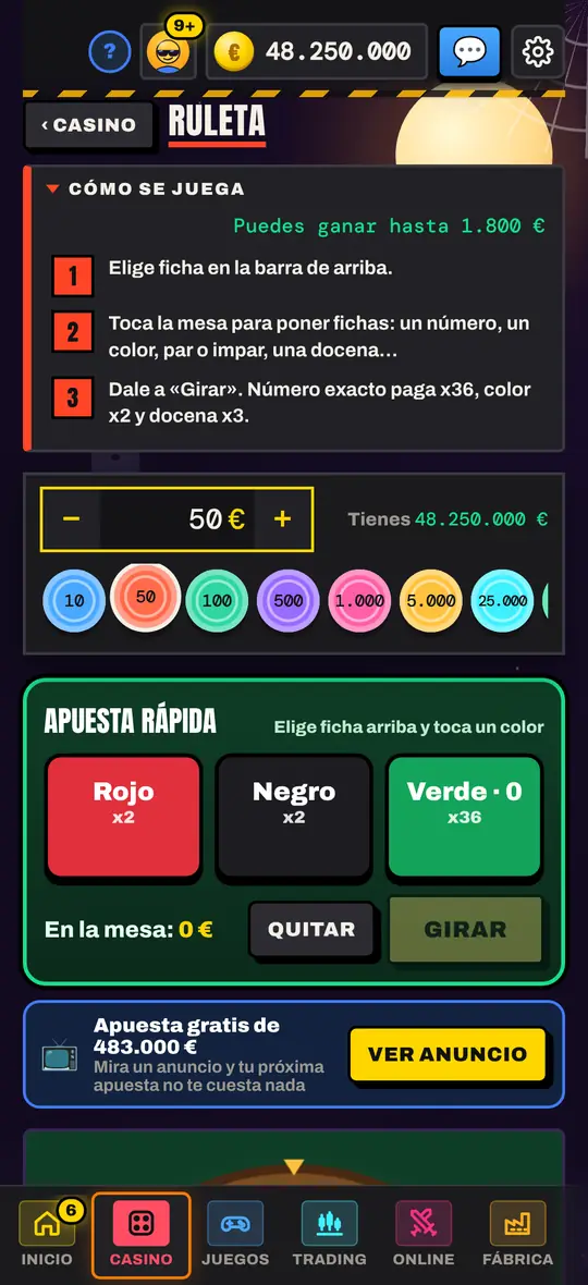 Pantalla de Ruleta en Casinetori