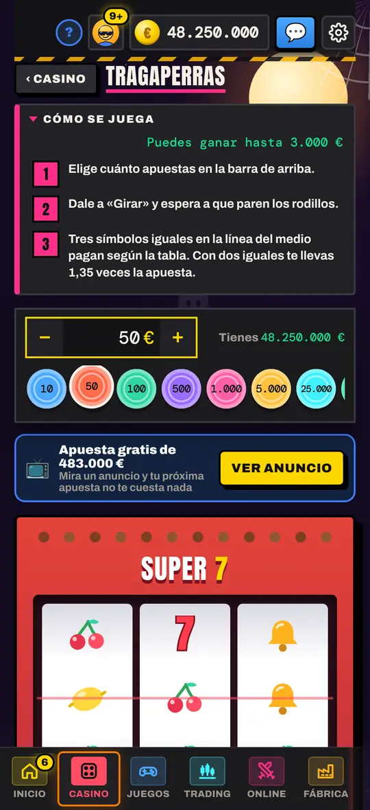 Pantalla de Tragaperras en Casinetori